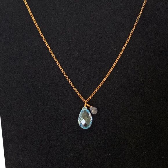Blue Teardrop Crystal Pendant with Gold Chain Necklace - Picture 5 of 5